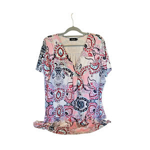 Amzplus Woman Plus Size 3XLBabydoll Style V-Neck Short Sleeve Flowy Top Blouse